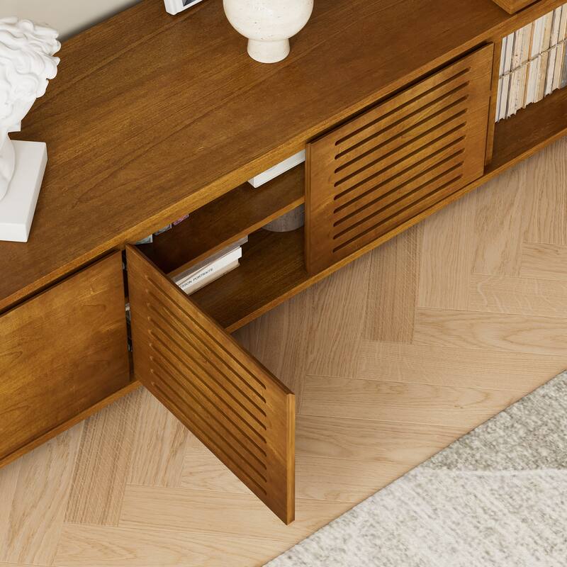 Mid-Century Modern Extendable TV Stand for TVs up to 75",Media Console TV Cabinet with Storage & Adjustable Panel