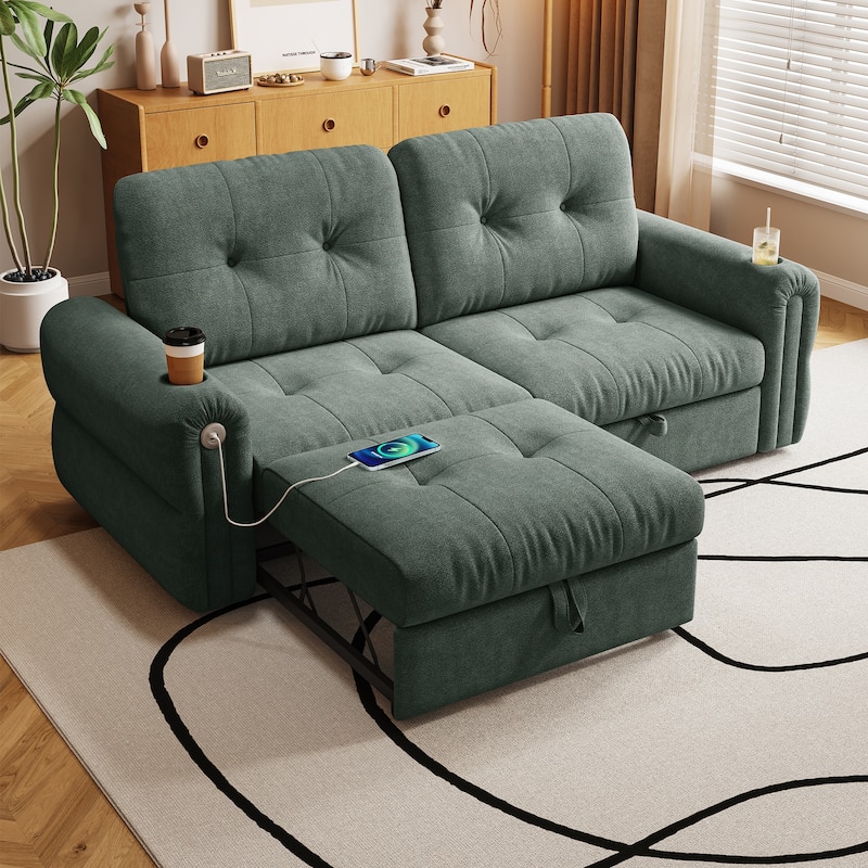 GDFStudio - Chenille Convertible 2-Seater 74" Sofa Bed