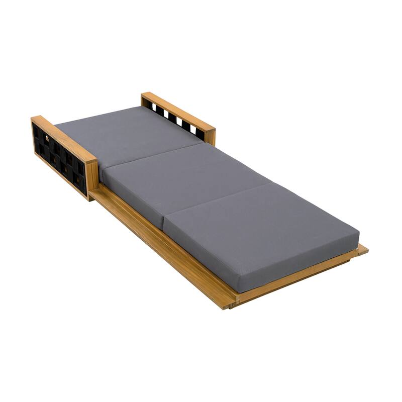 Christopher Knight Home - Modern Outdoor Acacia Wood Tri-Fold Chaise Lounge with Rope Accents & Water-Resistant Foam Headrest