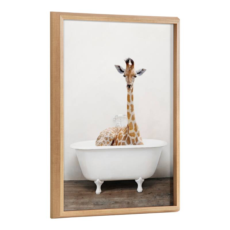 Kate and Laurel Blake Giraffe Tub Framed Printed Glass by Amy Peterson - 18x24 - Plastic - Natural