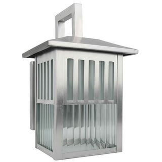 1 Light outdoor wall lamp with Clear Ribbed Glass in Satin Nickel Finish