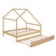 preview thumbnail 18 of 25, Full Size Wooden House Bed With Trundle and Roof for Kids, Boys and Girls