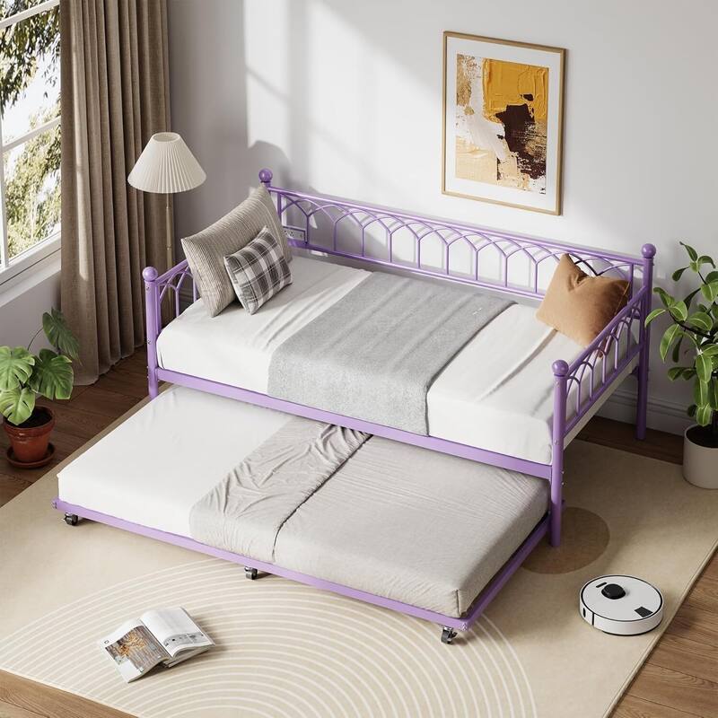 Heavy Duty Daybed, Twin Size Platform Sofa Bed Frame Set with Charging Station