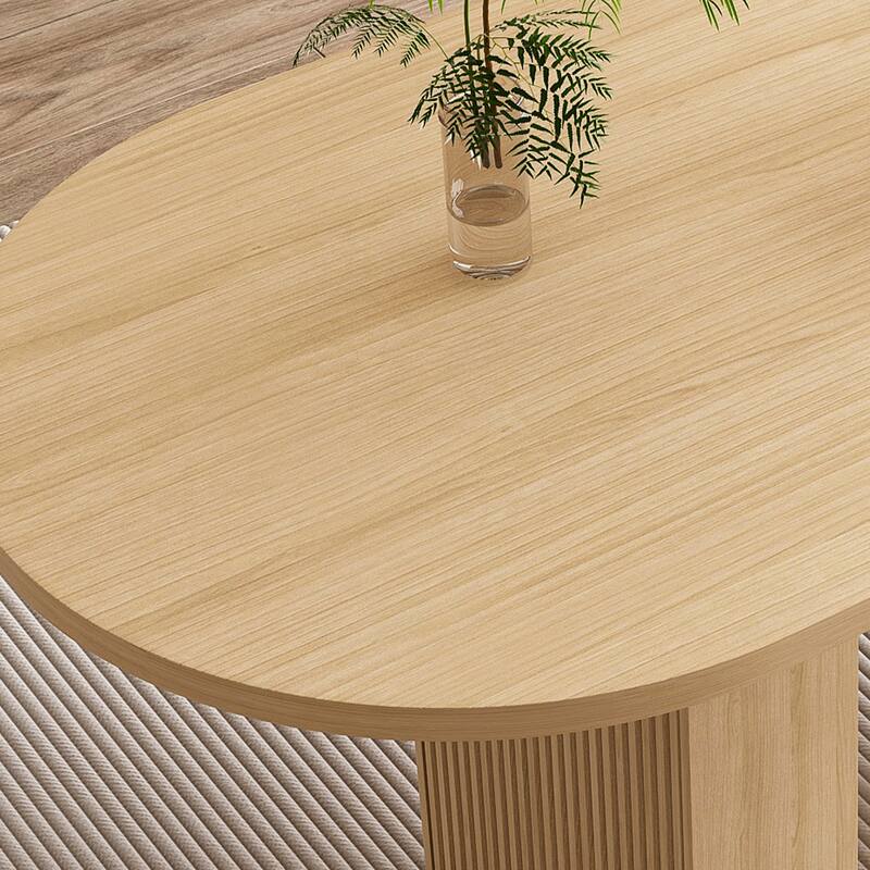 Kitchen Table with Wood Strip Base, Oval Dining Table, Water-Resistant Coffee Table Office Table