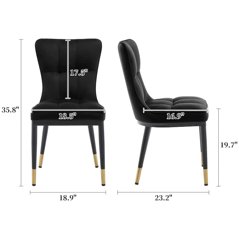 Velvet Upholstered Dining Chairs with Metal Legs, Set of 2/4 - 35.8"H x 18.9"W x 23.2"D