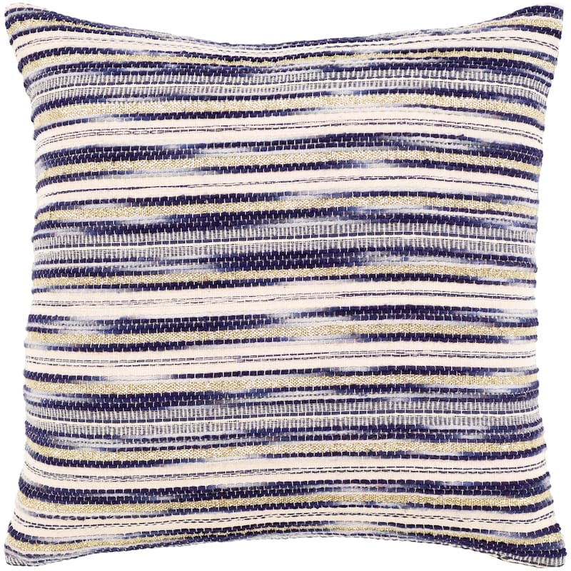 Artistic Weavers Iliana Metallic Striped Multicolor Throw Pillow - 18"x18" & Poly Insert - Polyester - Navy