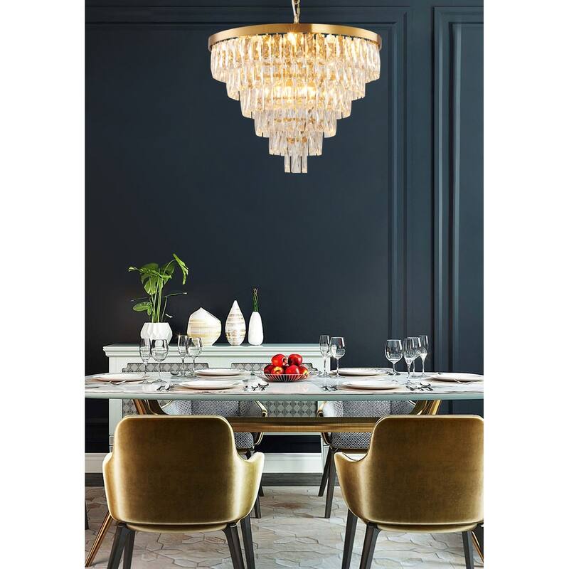 16-Light Gold Metal Chandelier With Crystals