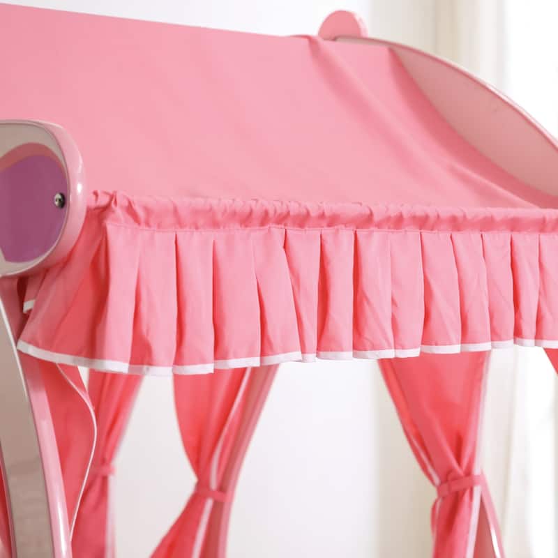 Transitional Pink Wood Pumpkin Carriage Kids Canopy Bed by Furniture of America