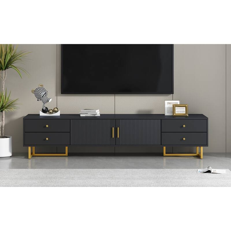 Roomfitters Modern TV Stand for 65 Inch TV and Above, Entertainment Console Cabinet with Storage Compartments, Black