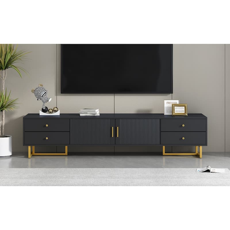 Wood Storage TV Stand for 65 Inch TV with Cabinet, 4 Drawer