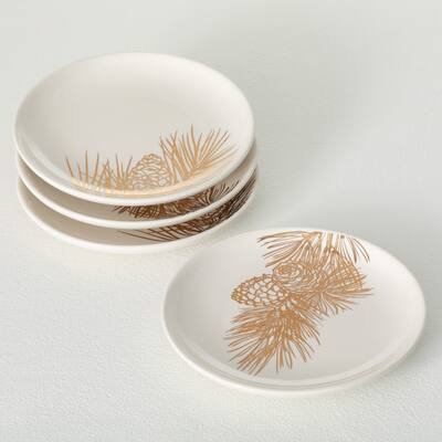 8" Sullivans Gold Pine Snack Plate - Set of 4, White