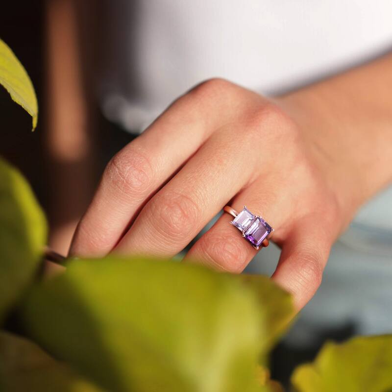 Miadora 3 1/10ct TGW Octagon Amethyst and Pink Amethyst Ring in Rose Silver