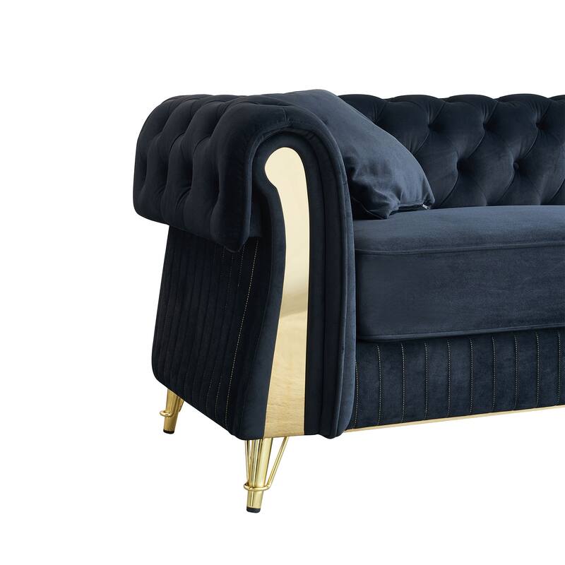Oversized Chesterfield Tufted Sofa, Velvet Upholstered 3 Seater Sofa, Deep Seat Sofa with 2 Toss Pillows for Living Room