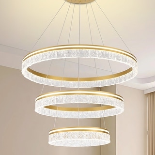 Round LED Crystal Chandelier Ring Dimmable Pendant Light Fixture