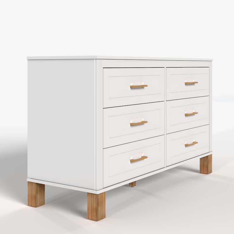 6-Drawer Double Dresser with Metal Handles & Solid Wood Legs, Kids Bedroom Storage Organizer