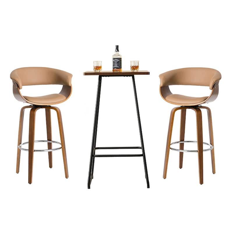 Glitzhome Small Space Set of 3 Swivel High Bar Stool Kitchen Chairs & Square Wood Top Pub Table