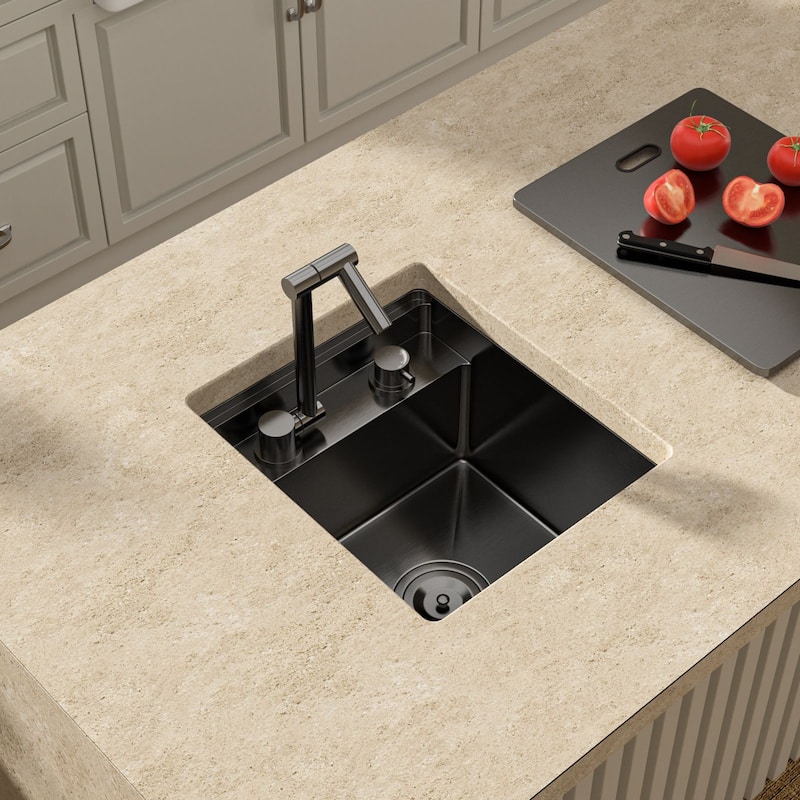 Lordear 17" Stainless Steel Sink Undermount Workstation Single Bowl Bar Sink or Kitchen Sink with Folding Faucet