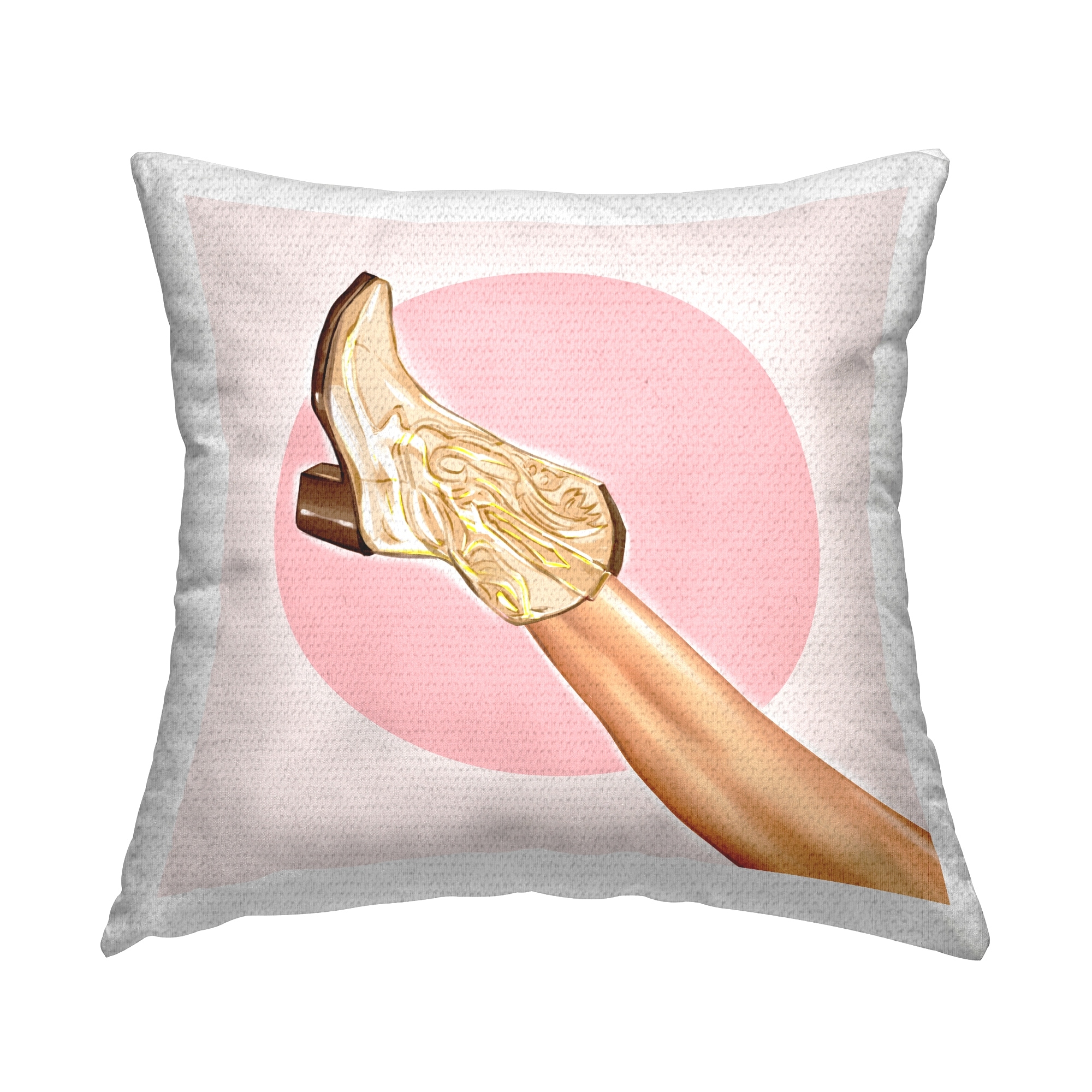 Stupell Cowgirl Boot Pink Circle Printed Outdoor Throw Pillow Design by Ziwei Li