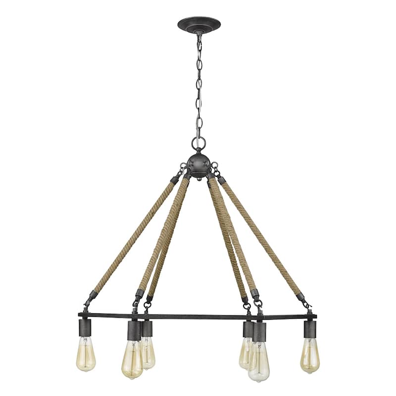 HomeRoots Brown and Black Six Light Metal Dimmable Chandelier - 30.13' X '25.63' X '30.13