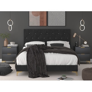 Sana Upholstered Panel Bed with 2 Nightstands