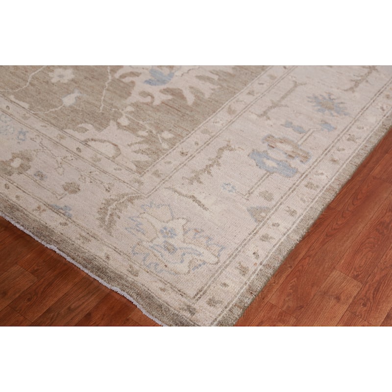 Hand Knotted Oriental 100% Wool Carpet Transitional Floral Brown Oushak Area Rug - 12' 0'' X 9' 4''