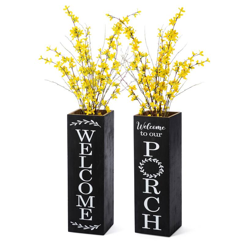 Glitzhome 24"H Double Sided Solid Wood Black White Boxed "WELCOME PORCH" Porch Sign