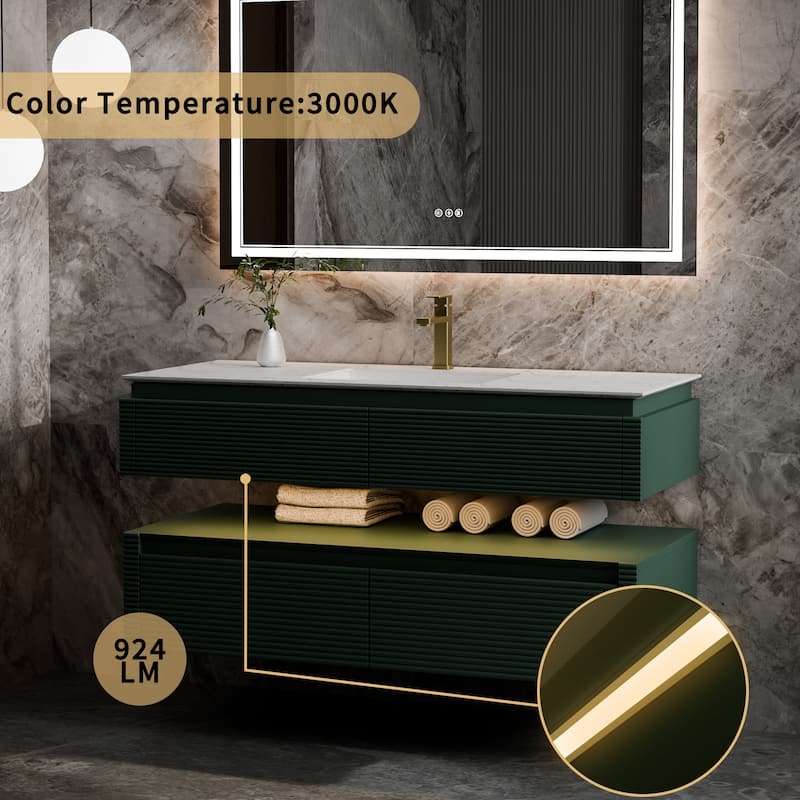 Modland 48" Modern Wall-Mounted Single Sink Bathroom Vanity with Engineered Stone Countertop,Soft-Close Drawers