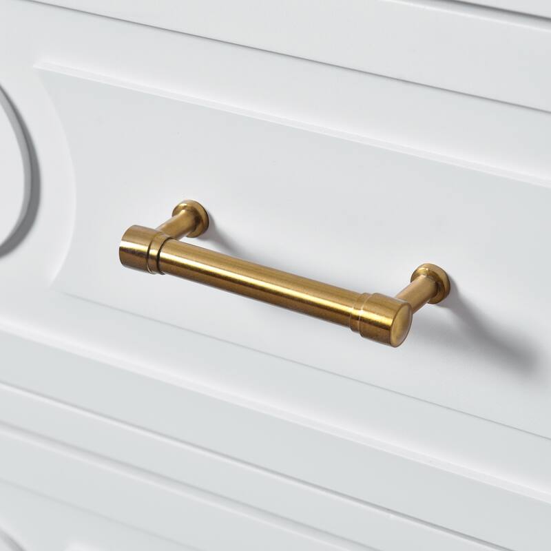 Free Standing Retro Carved Pattern Bathroom Vanity with Ceramic Sink, Tip-out Drawer, 2 Pull-out Drawers and Gold Handles