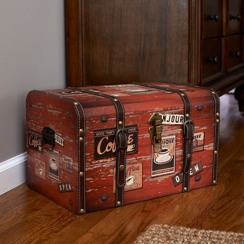 Household Essentials Decorative Trunk with Leather and Metal Accents & Hinged Lid - 11.4"L x 18.5"W x 11.4"H - 11.4"L x 18.5"W x 11.4"H - Brown