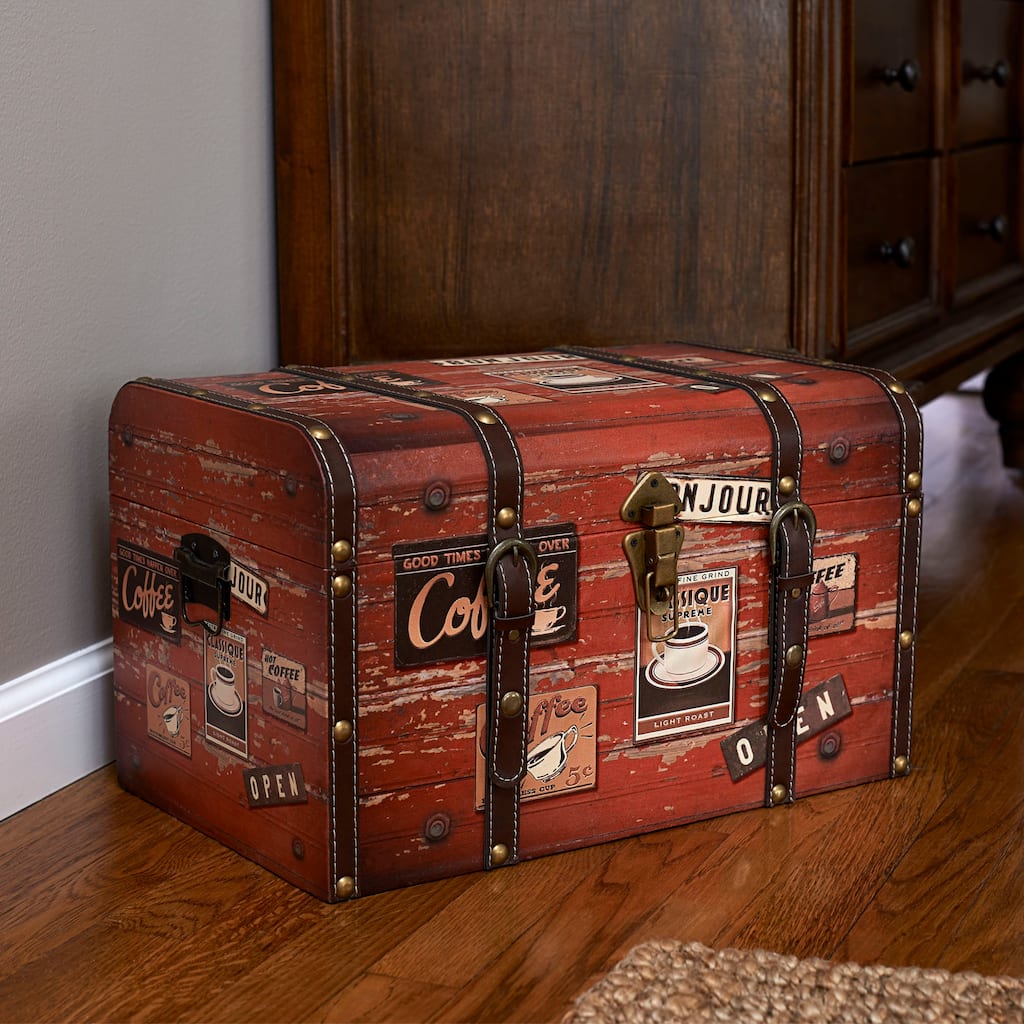 Household Essentials Decorative Trunk with Leather and Metal Accents & Hinged Lid - 11.4"L x 18.5"W x 11.4"H