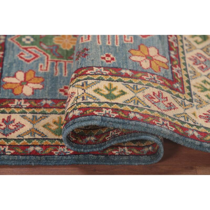Light Blue Kazak Oriental Foyer Rug Hand-Knotted Wool Carpet - 2'10" x 4'1"