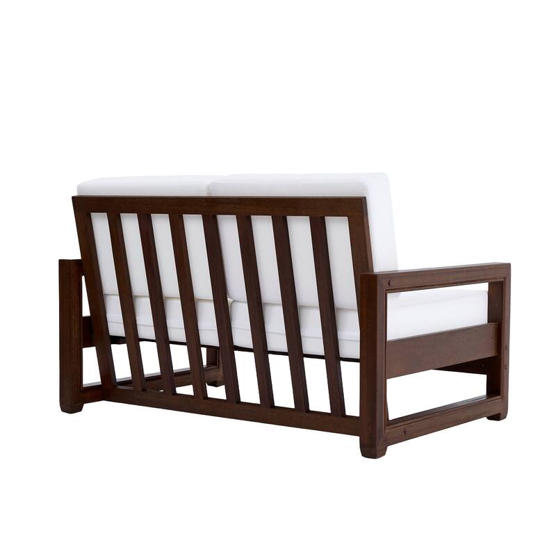 Outdoor Patio Loveseat Table Set Teak Wood with Cushion
