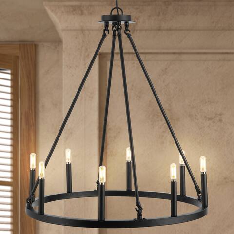 Gio Ring Iron Rustic Farmhouse LED Chandelier, by JONATHAN Y