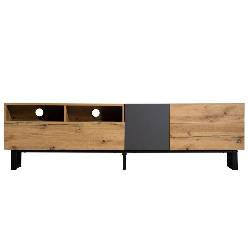 Double Storage Space Modern TV Stand - 70.90" x 15.00" - Natural Wood