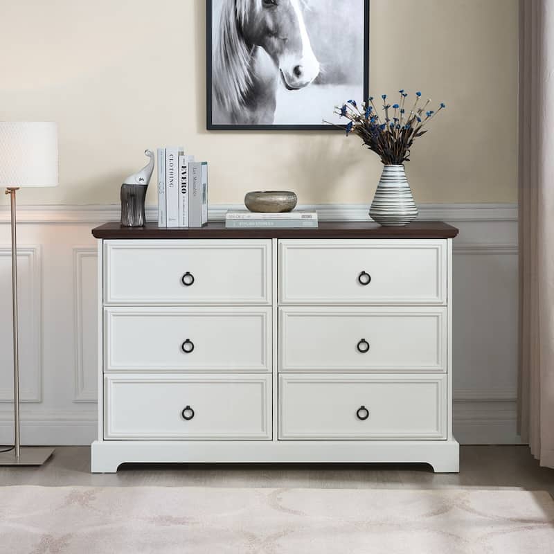 Wooden Bedroom Drawer Dresser with 6 Storage Drawers