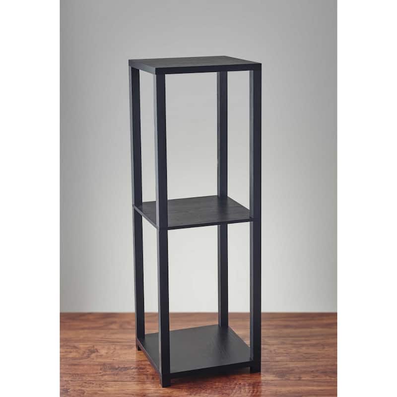 Black Square End Table with Storage Shelves for Living Room or Bedroom