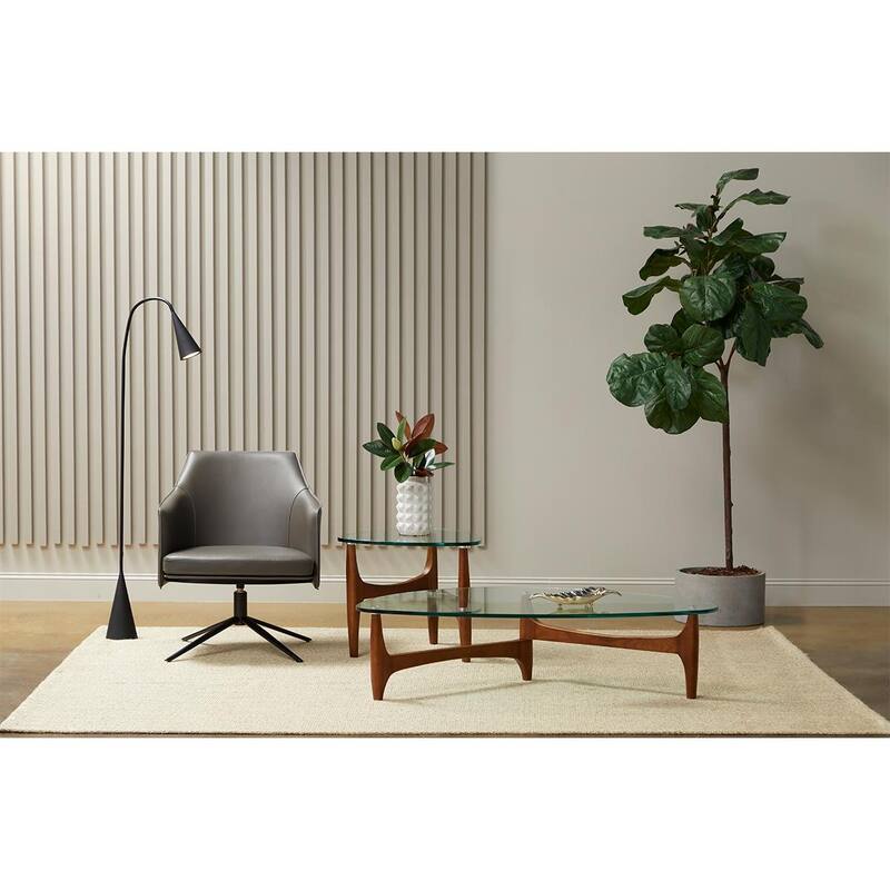 Ledell 51" Coffee Table in Clear Glass with Walnut Base