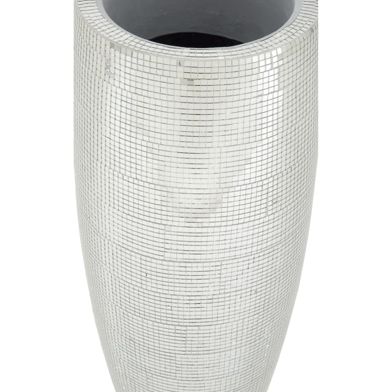 Silver Polystone Glam Vase with Mosaic Mirror Inlay