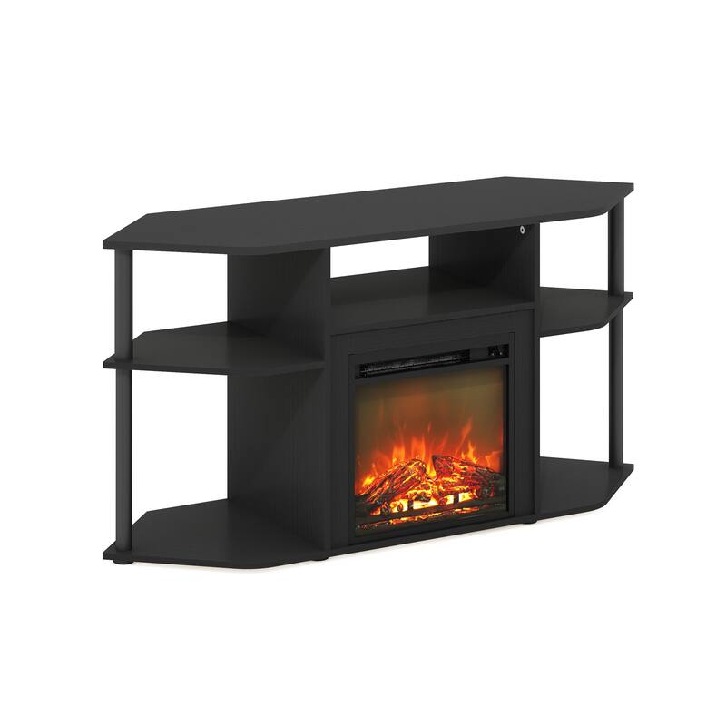 Furinno Jensen Open Storage Corner Fireplace TV Entertainment Center with Plastic Poles for TV up to 55 Inch - Americano/Black
