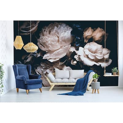 GK Wall Design Peony Dark Romantic Floral Pink Bouquet Removable Wallpaper