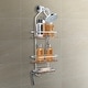 preview thumbnail 1 of 14, Utopia Alley Tia Rustproof Teak Overhead Shower Caddy with 3 Shelves, Hanging Shower Head Organizer, Black & Chrome Finish Satin Chrome - 11*5*26.5"