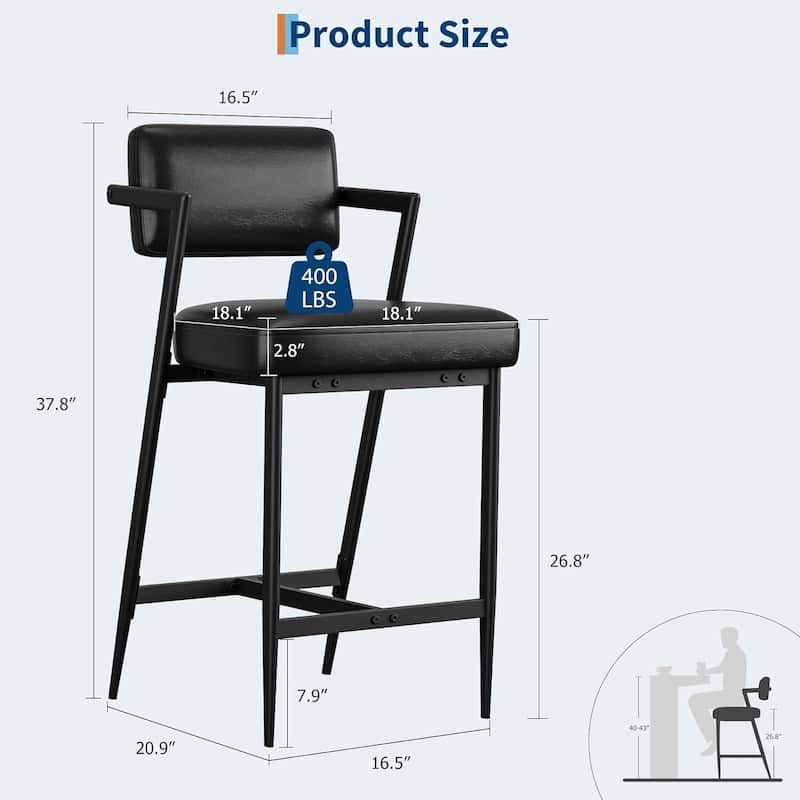 Upholstered Farmhouse Counter Height BarStools Set of 2