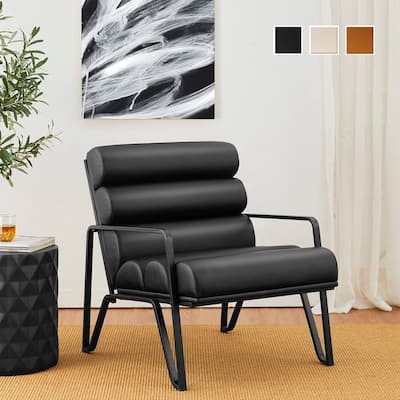 Glitzhome 26.75"W Modern Comfy PU Leather Accent Chair with Metal Frame