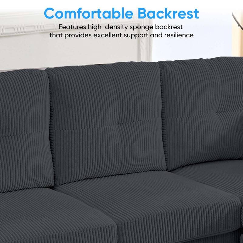 Mixoy Corduroy U-Shape Modular Convertible Sectional Sofa,Upholstered 4-Seater Sofa Couch with Movable Ottoman