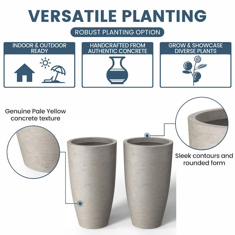 Tall Concrete Round Plant Pots / Large Indoor and Outdoor flower Planters