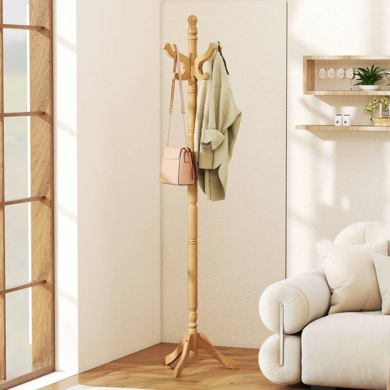 Costway Solid Rubber Wood Coat Rack with 3 Adjustable Heights and 11 - See Details