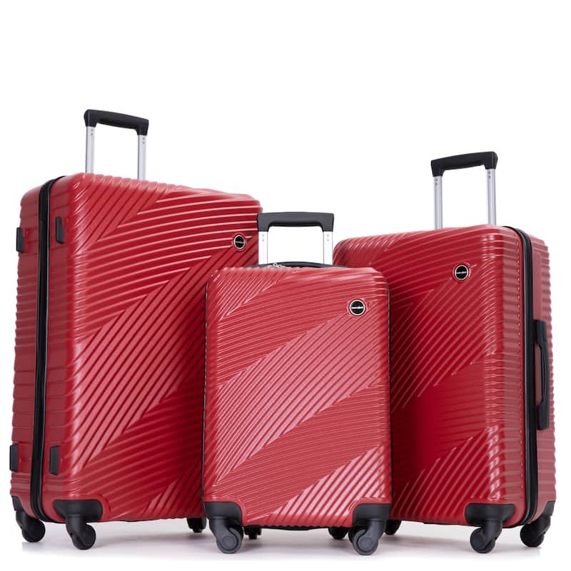 3 Piece Luggage Sets PC+ABS Lightweight Suitcase with Two Hooks, Spinner Wheels, (20/24/28)