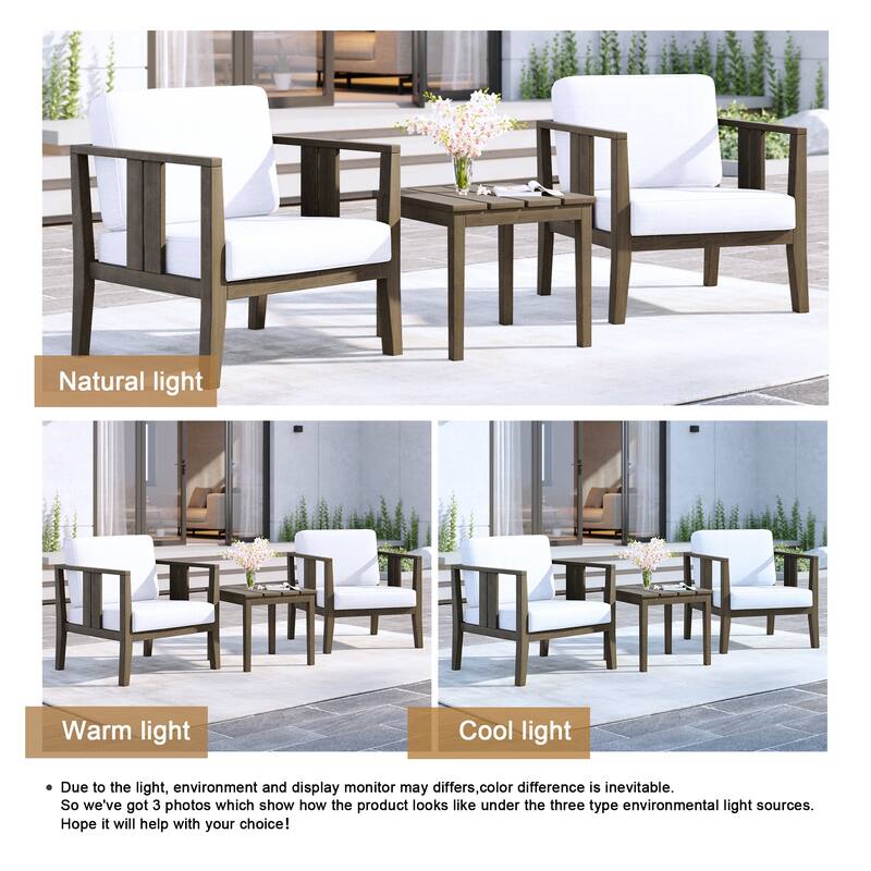 Uixe 3-piece Teak Solid Wood Outdoor Arm Chairs with Side Table Set