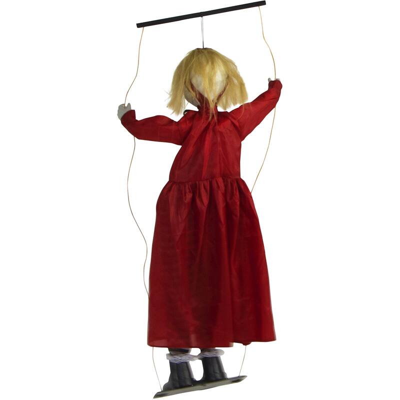 Haunted Hill Farm 47-In. Red the Animated Swinging Zombie Girl, Indoor or Covered Outdoor Halloween Decoration, Battery Operated
