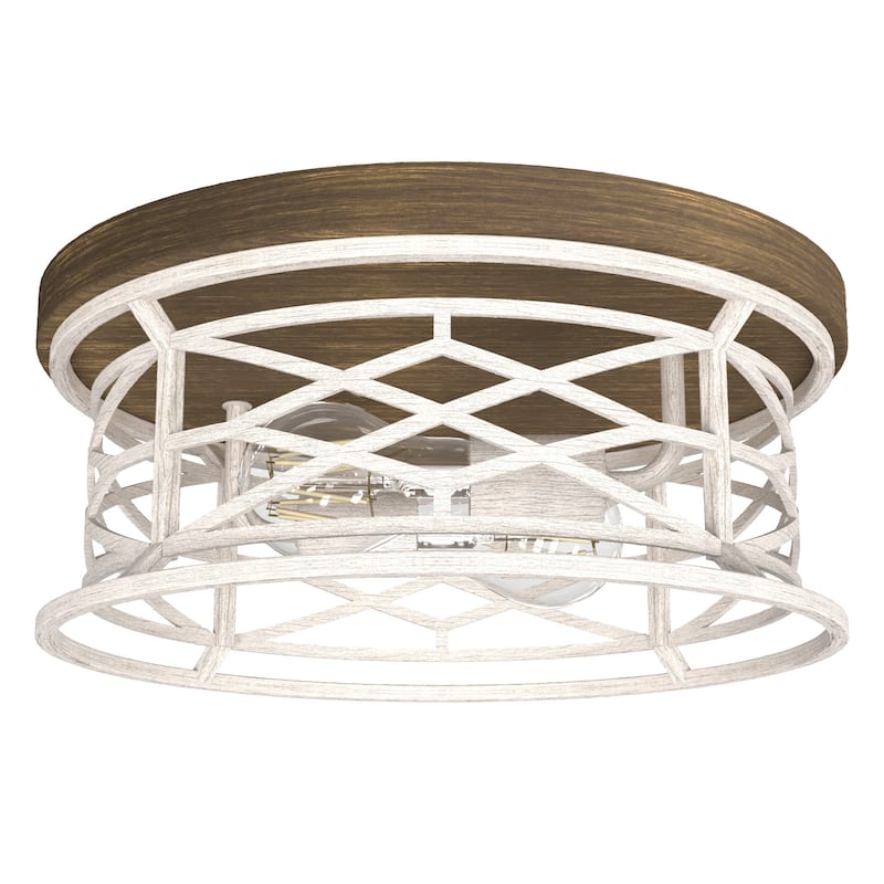 Hunter Langwood Modern 2-Light Flush Mount Ceiling Light - Entry, Living Room - Cage - Damp Rated - 13.25"